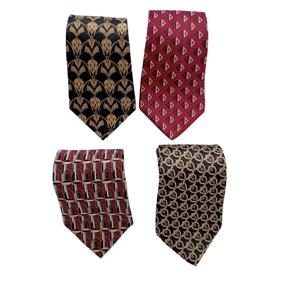 Zylos George‎ Machado Silk Set of 4 Ties Black, Red, Gold Patterns Men's EUC